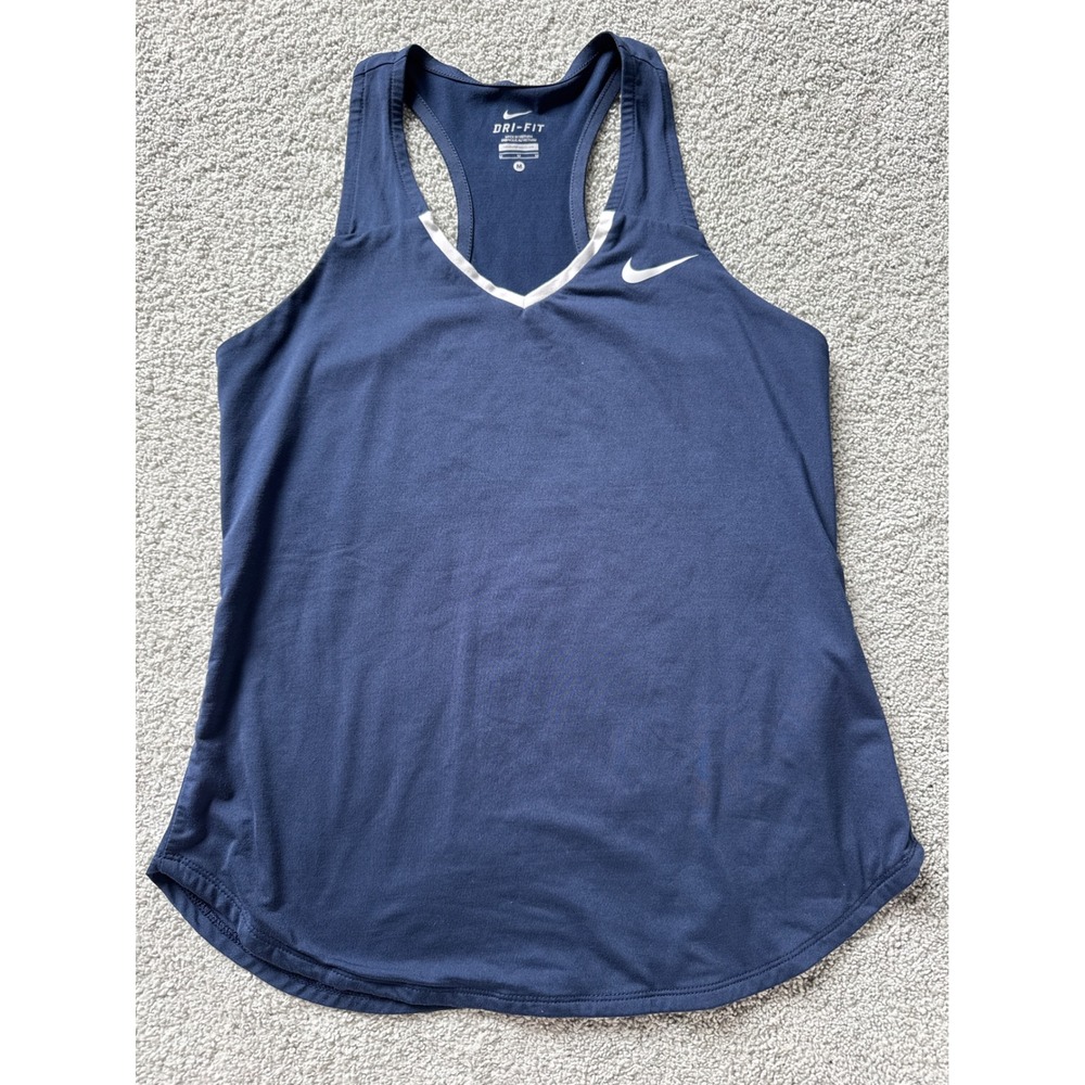Nike Womens Dri-FIT Racerback Tank Top Navy Blue V-Neck Workout Shirt Medium